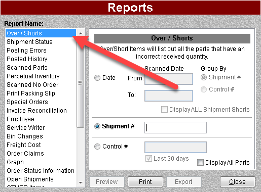 Use the ScanIt Parts Reports